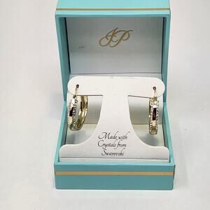 Jenni Park Swarovski Crystal Gold Tone Round Hoop 1" Earrings Lightweight New